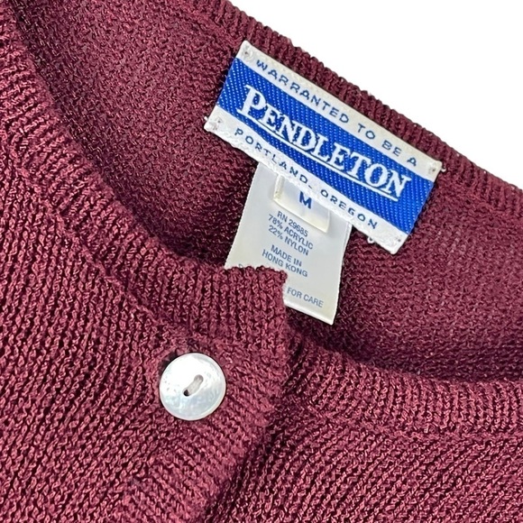 PENDLETON PAINTED FLORAL BUTTON DOWN CHERRY RED CARDIGAN SWEATER - Picture 12 of 14